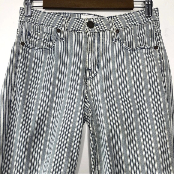 Parker Smith Blue & White Striped Raw Hem Straight Leg Crop Jean Size 25 - Picture 3 of 11